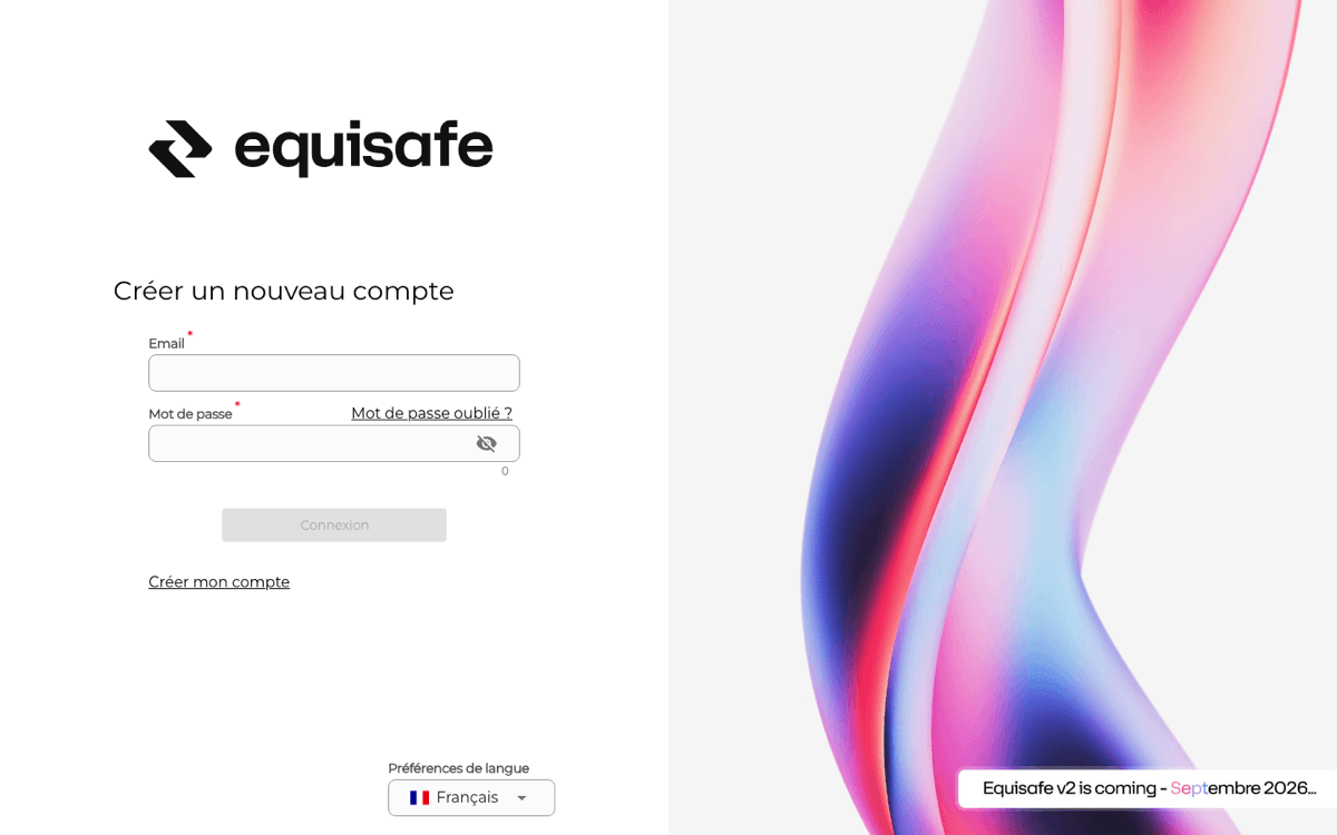 Aperçu de la page de connexion de la plateforme historique Equisafe (V1)