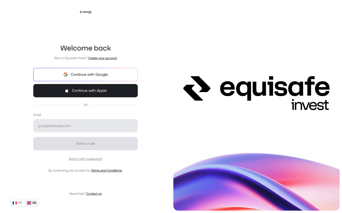 Aperçu de la page de connexion Equisafe Invest (V3)